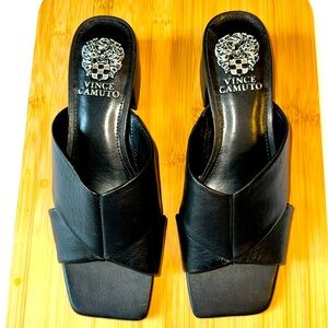 Vince Camuto Black leather sandal heel.
